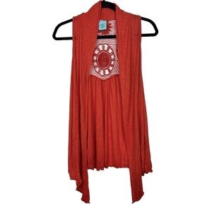 HIP Happening in the Present Orange Lace Knit Sleeveless Vest Cardigan M